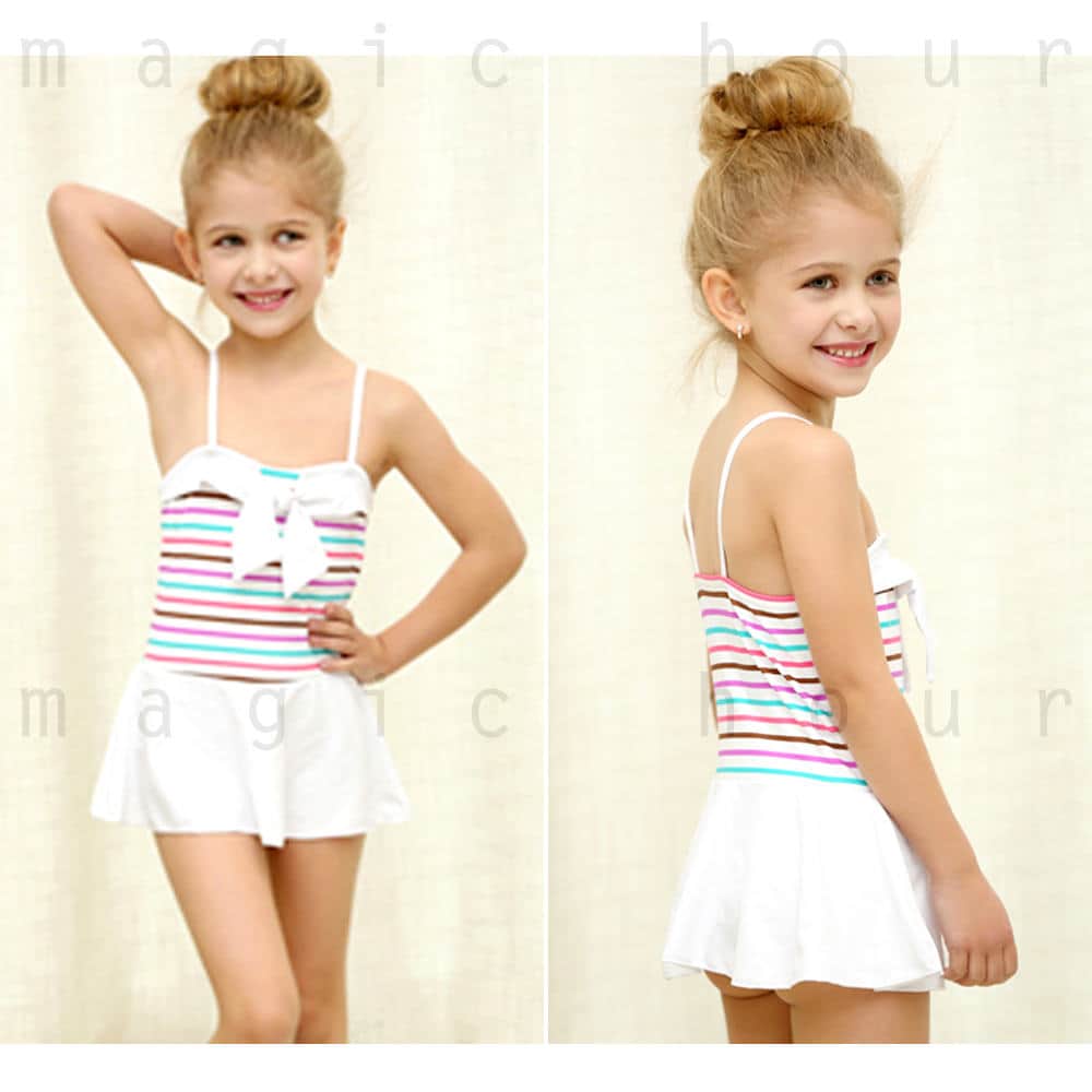 水着 キッズ 子供 女の子 ボーダー フリル ワンピース ジュニア ガールズ リボン スイムウェア 女の子 女児 100cm 110cm 120cm 130cm 140cm オールインワン 白 SKL1612-WHT-100  5