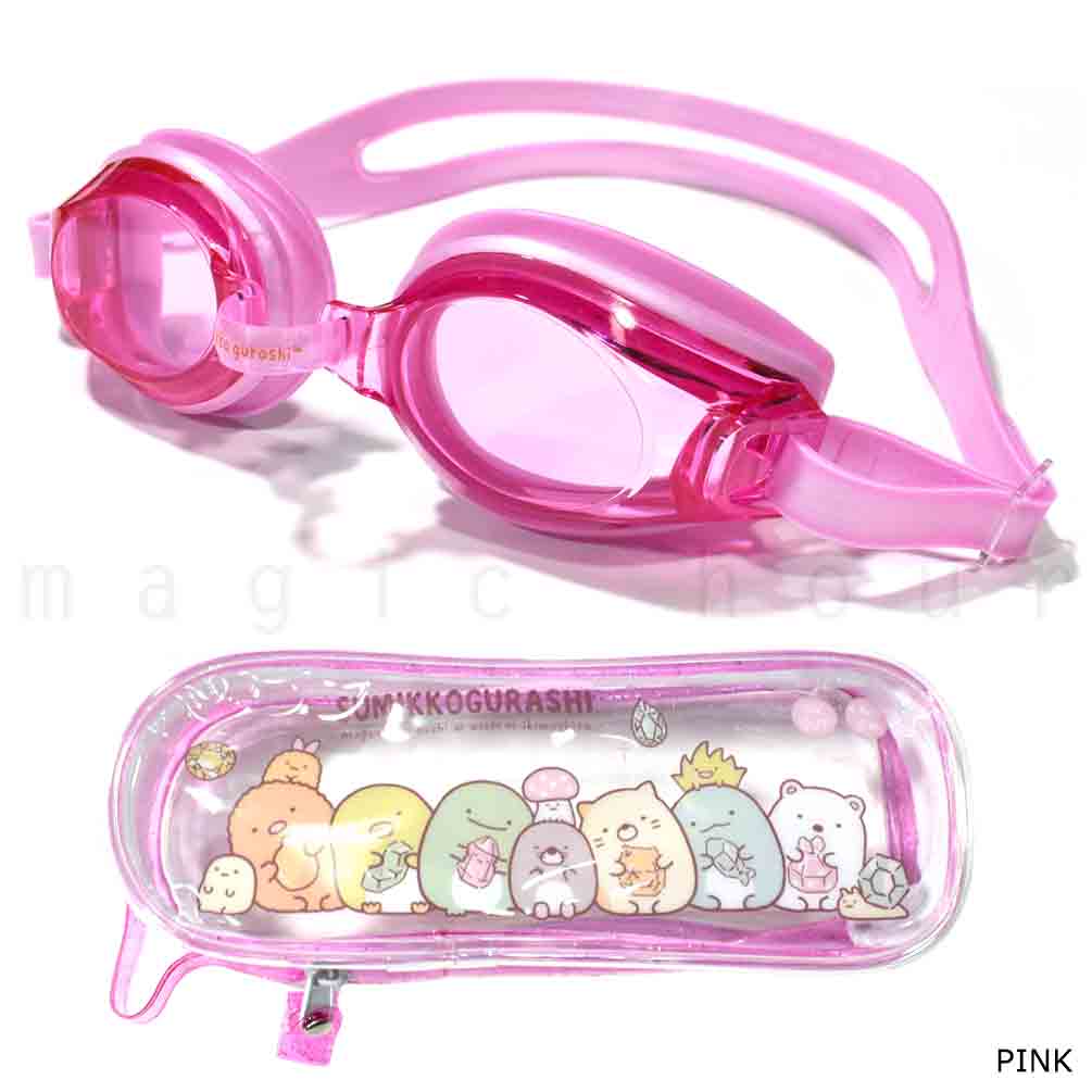 子供 水泳 ゴーグル スイムゴーグル ジュニア すみっコぐらし くもり止め UVカット ケース クッション 水中メガネ こども 女の子 男の子 キッズ 学校 ピンク SMK-242811-22SWGGL-PINK-F すみっコぐらし 3
