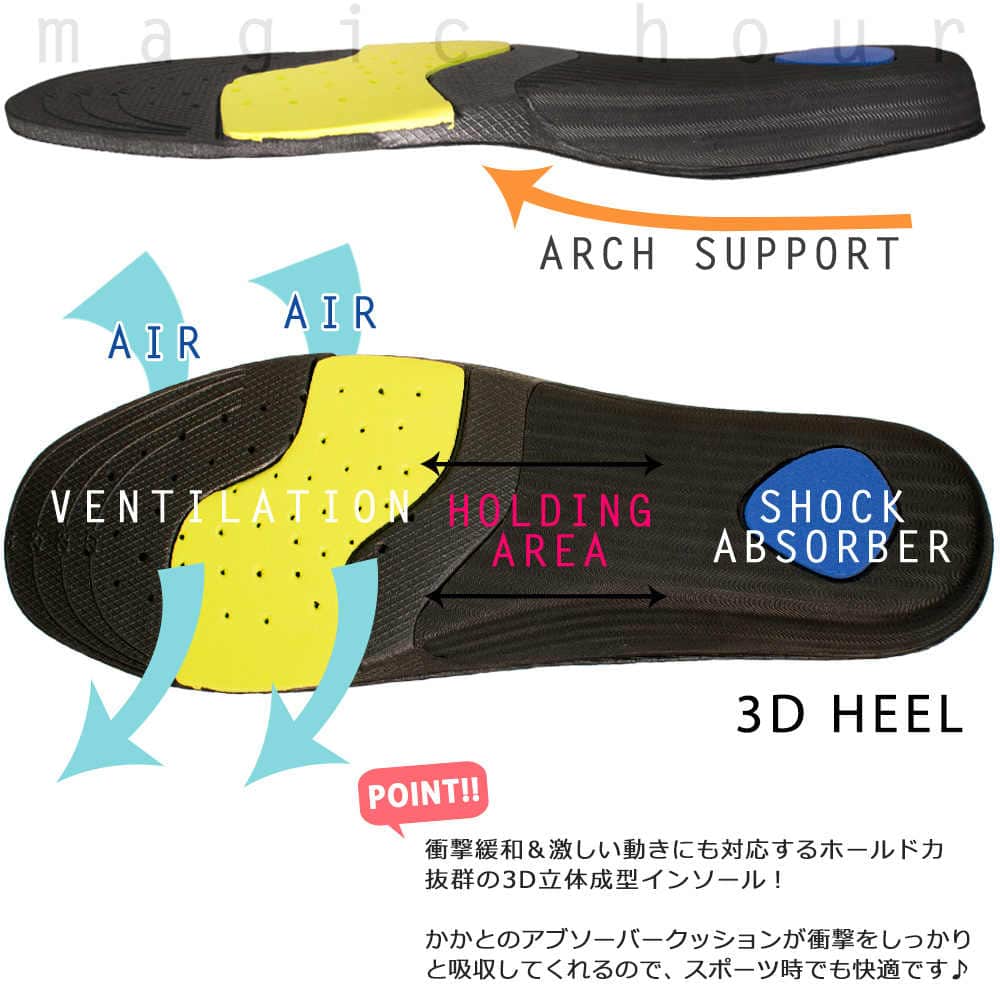 スポーツ 3D インソール 衝撃吸収 通気性抜群 アーチサポート かかと クッション 軽量 中敷き ランニング スキー スノーボード 23cm〜30cm 男性用 女性用 大きい SS-19INSOLE-BLK-ML sunnySOURCE(サニーソース) 1