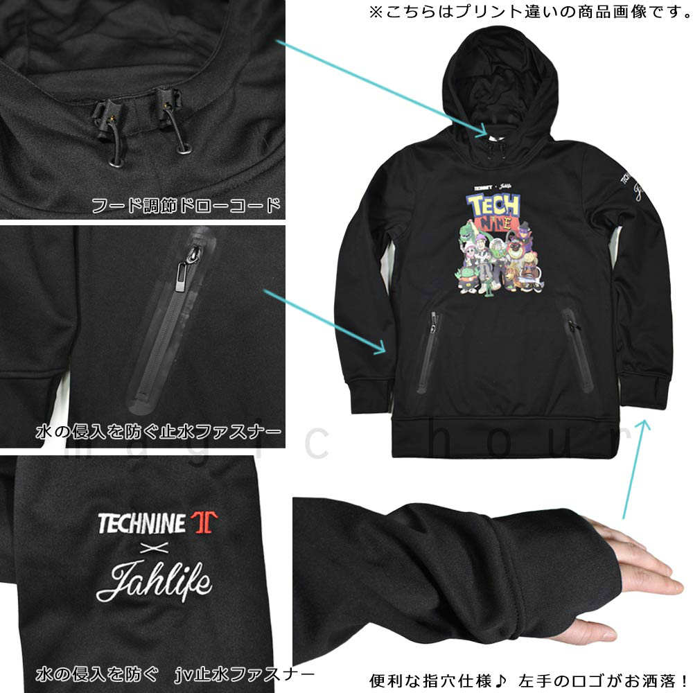スノーボード パーカー スノボー 撥水 ウェア ジャケット メンズ レディース フード付き プルオーバー TECH NINE テックナイン T9JP-500 防風 保温 裏フリース T9-HOODY-T9JP-500-BLK-L TECHNINE(テックナイン) 1