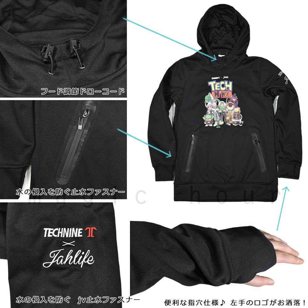スノーボード パーカー スノボー 撥水 ウェア ジャケット メンズ レディース フード付き プルオーバー TECH NINE テックナイン T9JP-600 防風 保温 裏フリース T9-HOODY-T9JP-600-BLK-L TECHNINE(テックナイン) 1