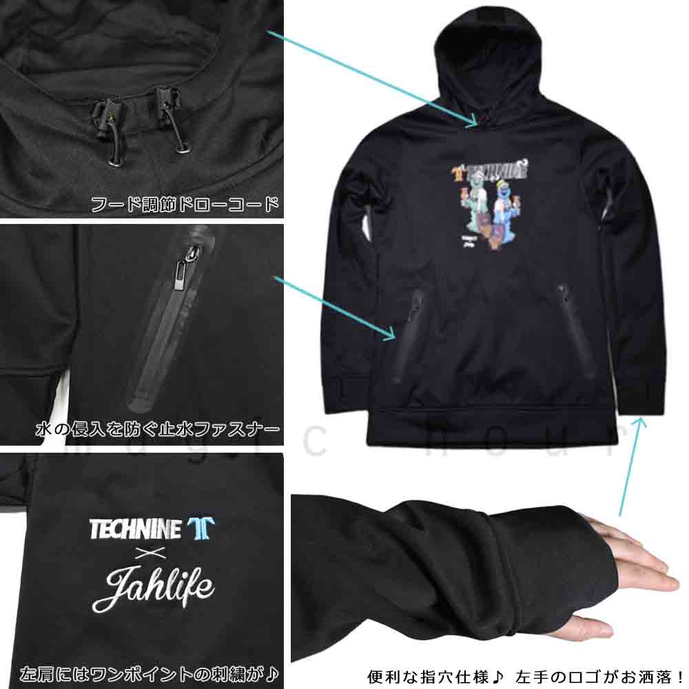 スノーボード パーカー スノボー 撥水 ウェア ジャケット メンズ レディース フード付き プルオーバー TECH NINE テックナイン 防風 防水 保温 裏フリース 白 黒 T9-HOODY-T9JP-700-BLK-L TECHNINE(テックナイン) 1