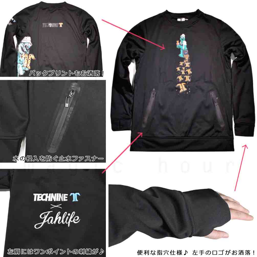 スノーボード パーカー スノボー 撥水 ウェア ジャケット メンズ レディース フード無し トレーナー TECH NINE テックナイン 防風 防水 保温 裏フリース 白 黒 T9-HOODY-T9JP-900-BLK-L TECHNINE(テックナイン) 1