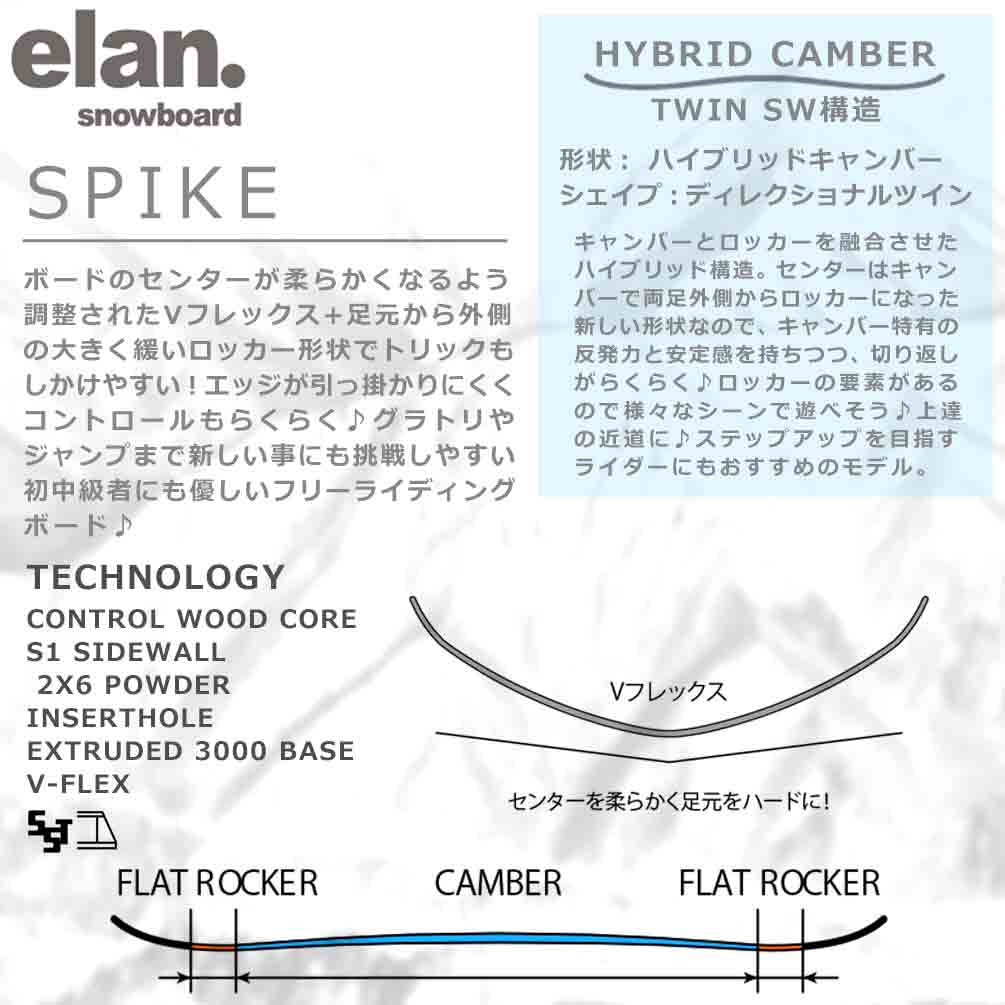 スノーボード 板 メンズ 2点 セットハイブリッド キャンバー ボード ELAN SPIKE エラン スパイク 2026モデル グラトリ 初心者 お洒落 ブランド 黒 ブラック TR-ELSB-26SPBK-ST2-146 elan(エラン) 3