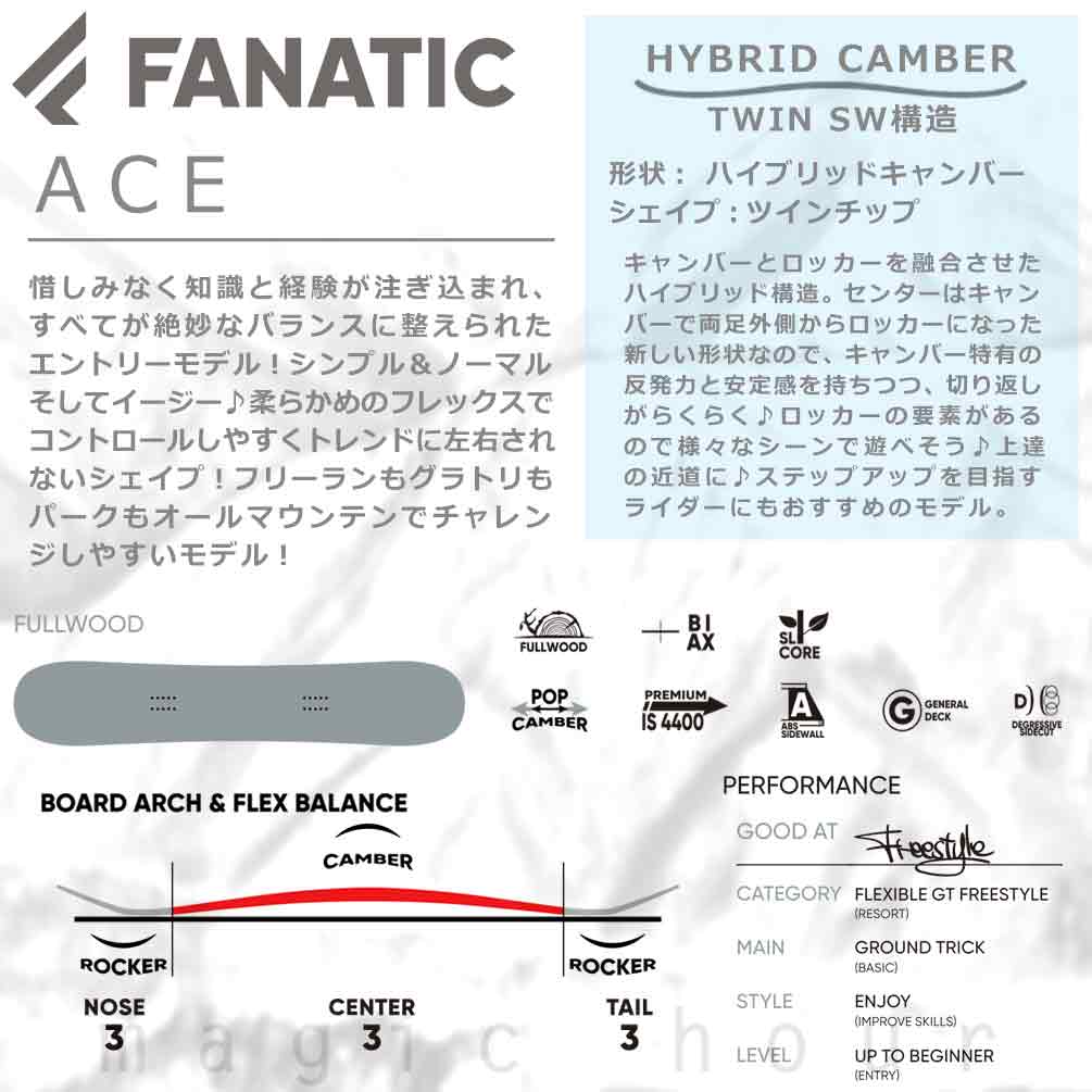 スノーボード 板 メンズ レディース ボード 単品 FANATIC ファナティック ACE 2026モデル スノボー 初心者 ハイブリッド キャンバー ボード ブランド ブラック TR-FANSB-26ACE-BK-139 FANATIC(ファナティック) 1