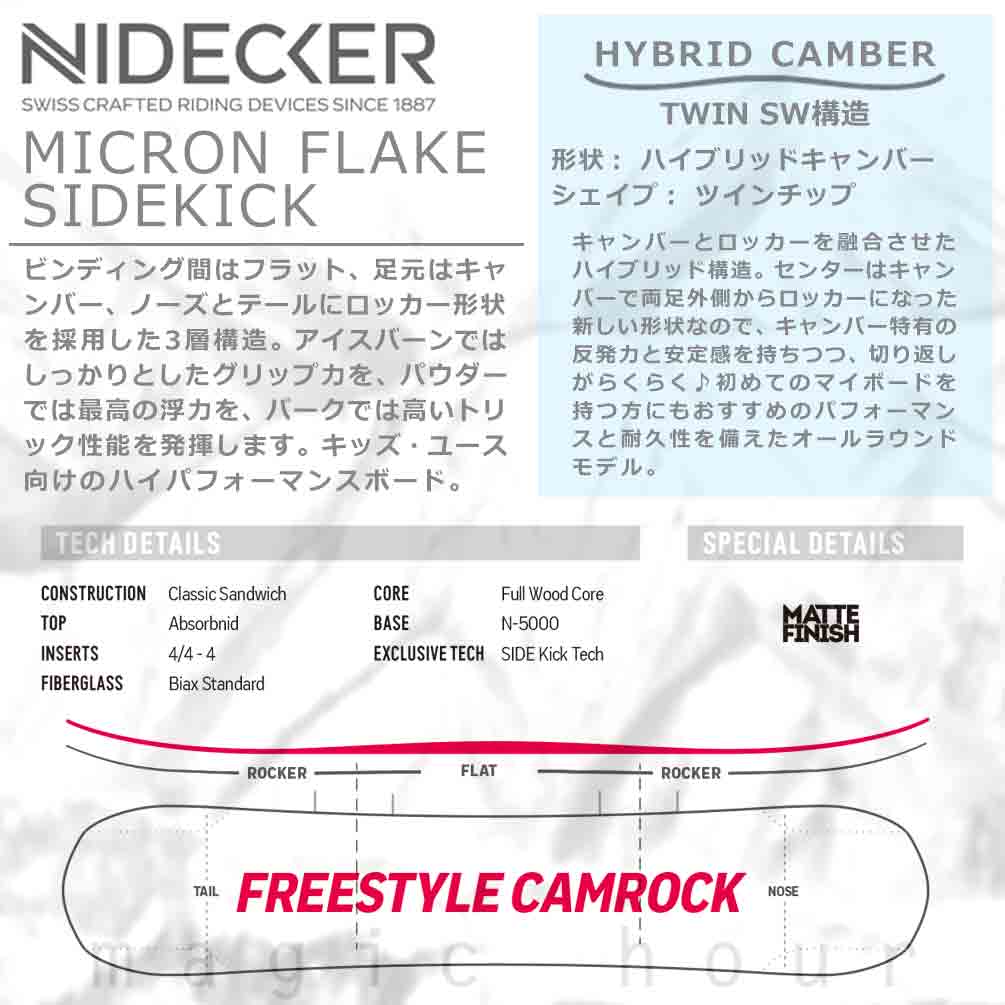スノーボード 板 ジュニア 単品 キッズ 子供 NIDECKER ナイデッカー MICRON FLAKE 2022 スノボー 初心者 ハイブリッド キャンバー ボード Wロッカー ブランド 白 TR-NDSB-22MCFLKSDK-120 NIDECKER(ナイデッカー) 1
