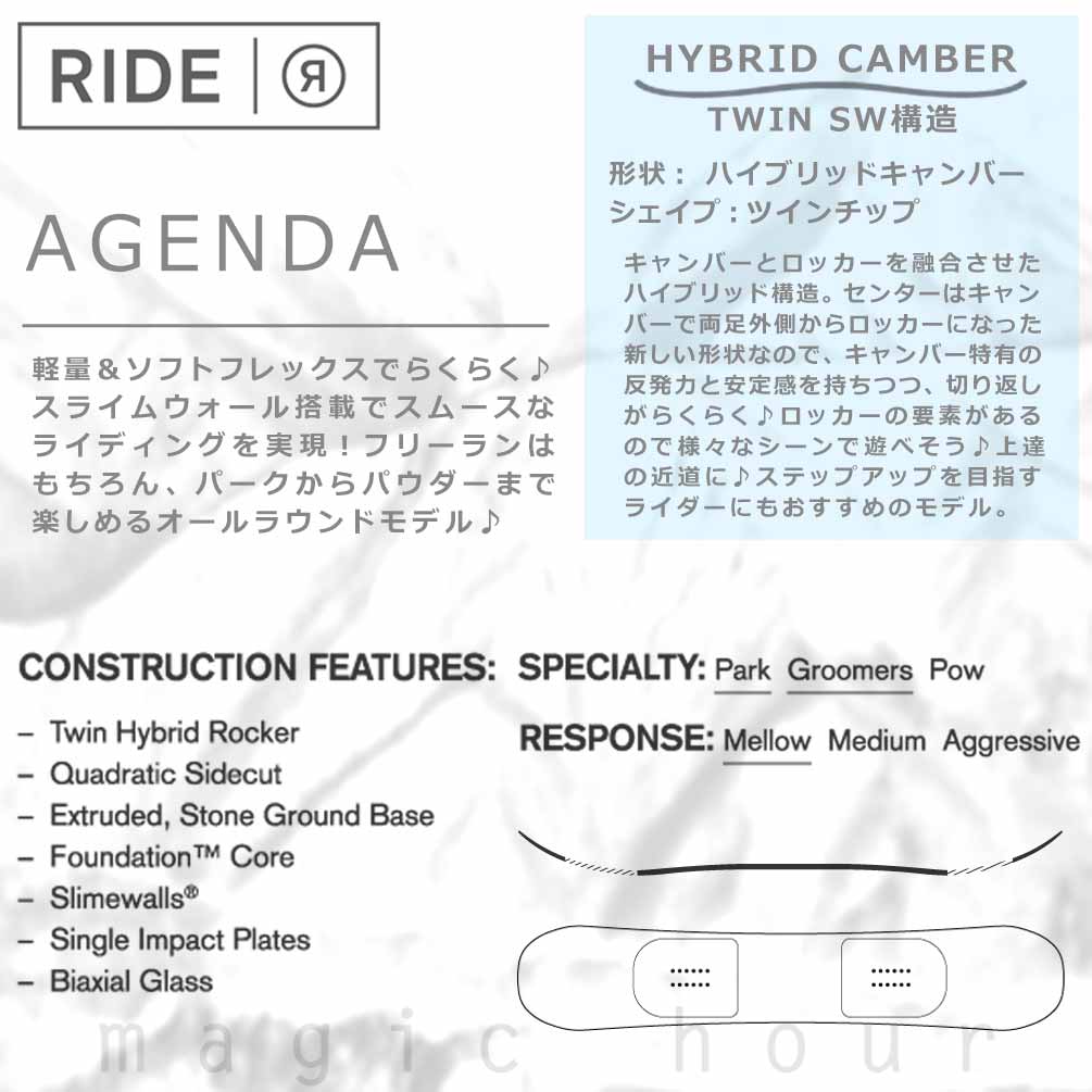 スノーボード 板 メンズ 単品 2022 RIDE ライド AGENDA オールラウンド グラトリ ハイブリッド キャンバー ボード パーク Wロッカー かっこいい 黒 ブラック 緑 TR-RDSB-22AGENDA-149 RIDE(ライド) 1