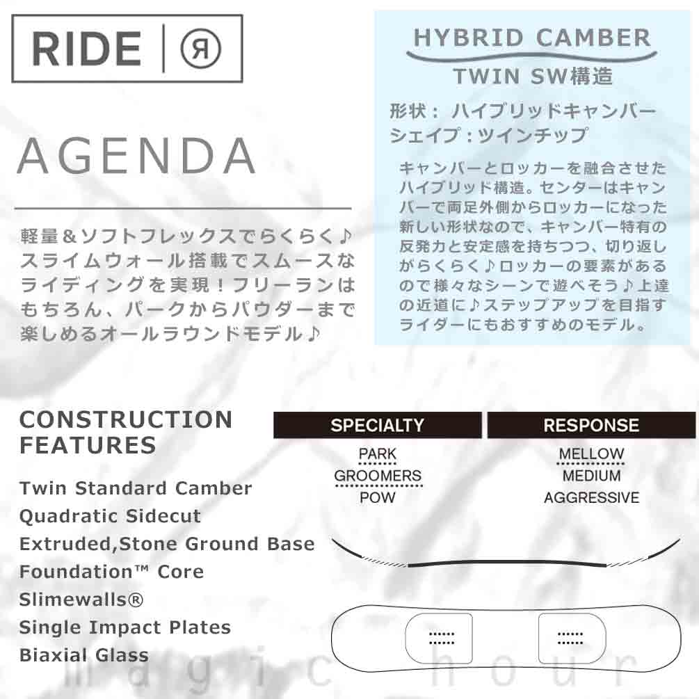 スノーボード 板 メンズ 2点 セット 2023 RIDE ライド AGENDA オールラウンド グラトリ ハイブリッド キャンバー ボード ビンディング パーク Wロッカー 黒 TR-RDSB-23AGD-ST2-149 RIDE(ライド) 3