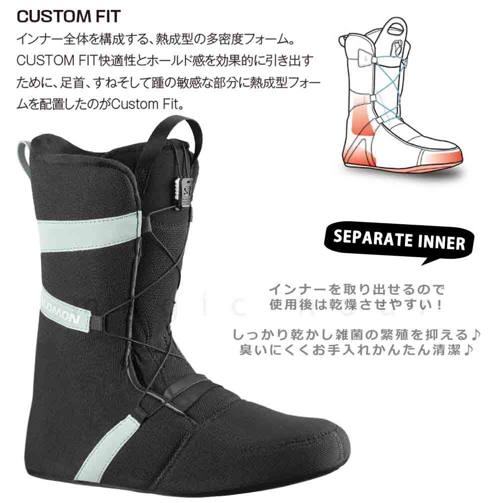 スノーボード ブーツ メンズ SALOMON サロモン LAUNCH BOA SJ ダイヤル ダイアル式 23-24 ソフトフレックス 25cm - 28.5cm お洒落 男性 黒 カーキ ブルー TR-SLMBOT-24LNCSJB-BLACK-25 SALOMON(サロモン) 3