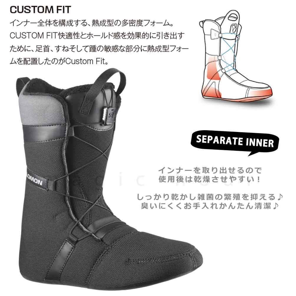 スノーボード ブーツ レディース サロモン SALOMON IVY BOA SJ BOA デュアルボア ダイヤル ダイアル式 25-26 ソフトフレックス 22cm- 26cm 黒 白 ミント お洒落 TR-SLMBOT-26IVYSJB-BLACK-22 SALOMON(サロモン) 3