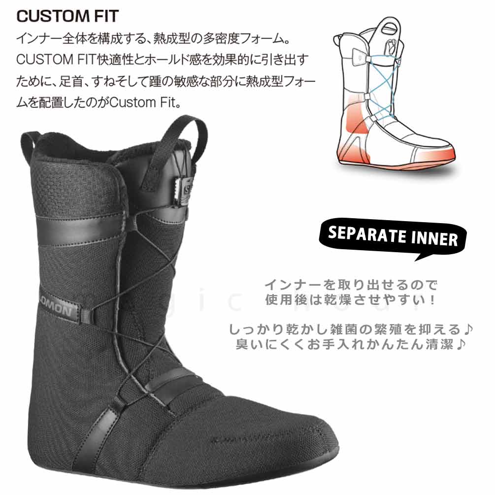 スノーボード ブーツ BOA メンズ サロモン SALOMON LAUNCH BOA SJ デュアルボア ブランド ダイアル式 25-26 ソフトフレックス 25cm - 28.5cm 男性 黒 カーキ 白 TR-SLMBOT-26LNCSJB-BKOLIVE-25 SALOMON(サロモン) 3