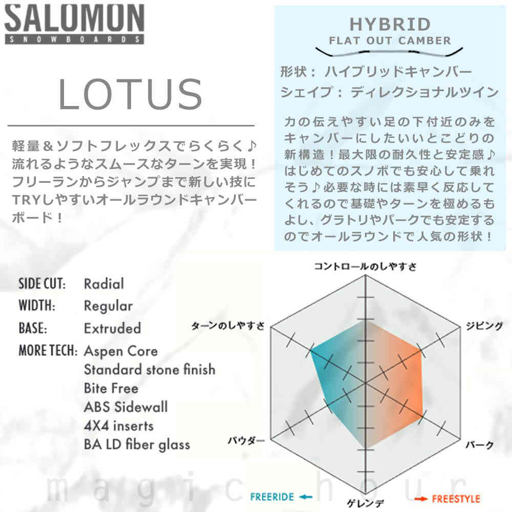 スノーボード 板 レディース 単品 SALOMON サロモン LOTUS スノボー 初心者 ハイブリッド キャンバー ボード Wロッカー ソフトフレックス カワイイ おしゃれ TR-SLMSB-21LOTUS-135 SALOMON(サロモン) 1