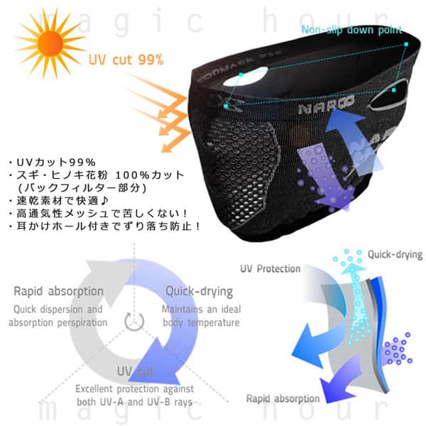 送料無料 フェイスマスク メンズ レディース UV ネックウォーマー NAROO MASK ナルーマスク 速乾 花粉症 バイク サバゲー 釣り スノーボード スキー U-NAR-X5 U-NAR-X5-BLK-PNK NAROO MASK(ナルーマスク) 5
