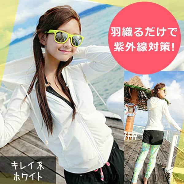 送料無料 ラッシュガード レディース 長袖 UVカット ジップアップ パーカー 水着 フード付 ラッシュパーカー UPF50 日焼け防止 体型カバー ピンク ブルー 白 黒 U-YY1244-BLK-L  4