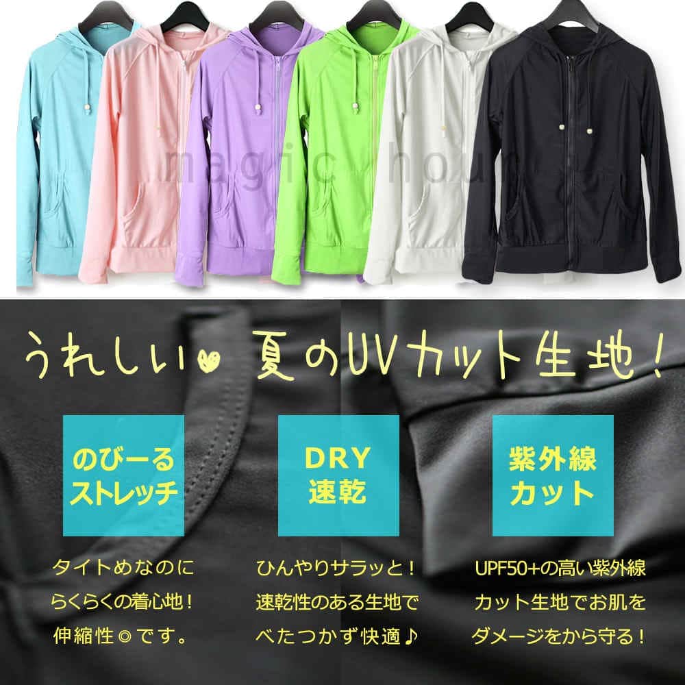 ラッシュガード レディース 長袖 UVカット ジップアップ パーカー 水着 フード付き ラッシュパーカー UPF50+ 日焼け防止 体型カバー ピンク ブルー 紫 白  黒 YY1244-BLK-L  3